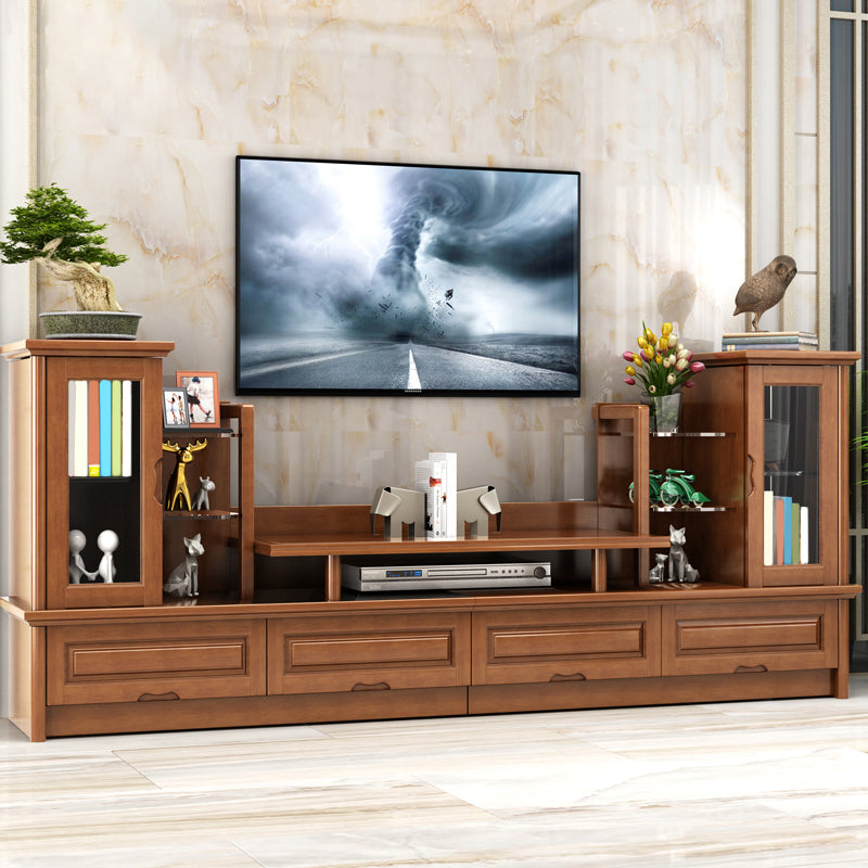Antique TV Media Stand Open Shelving TV Console with Media Shelves Nut-Brown Clearhalo 'furn' 'furn_tv_stands_entertainment_centers' 'Furniture' 'Living Room Furniture' 'TV Stands & Entertainment Centers' 'TV Stands & Media Storage Furniture' 'tv_stands_entertainment_centers' 7767443