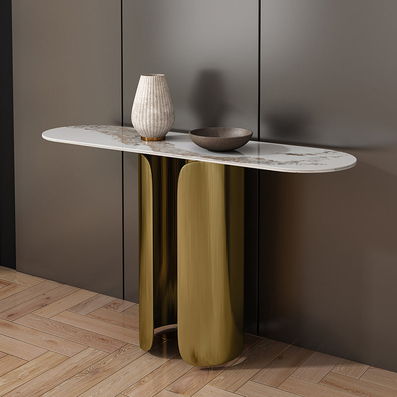 Mesa de acento de consola ovalada glamorosa con soporte de acero inoxidable para Hall