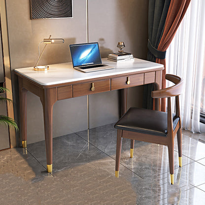 Glam Style Computer Desk Rectangular 2 Drawers Writing Desk , 29.5" High Walnut Clearhalo 'furn' 'furn_office_desk' 'Furniture' 'Office Desks' 'Office Furniture' 'office_desk' 7767891