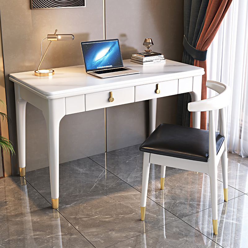 Glam Style Computer Desk Rectangular 2 Drawers Writing Desk , 29.5" High White Clearhalo 'furn' 'furn_office_desk' 'Furniture' 'Office Desks' 'Office Furniture' 'office_desk' 7767894