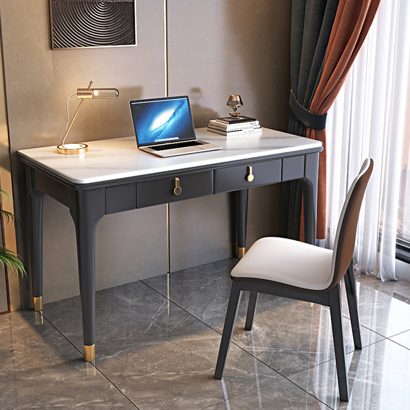 Glam Style Computer Desk Rectangular 2 Drawers Writing Desk , 29.5" High Black Clearhalo 'furn' 'furn_office_desk' 'Furniture' 'Office Desks' 'Office Furniture' 'office_desk' 7767900