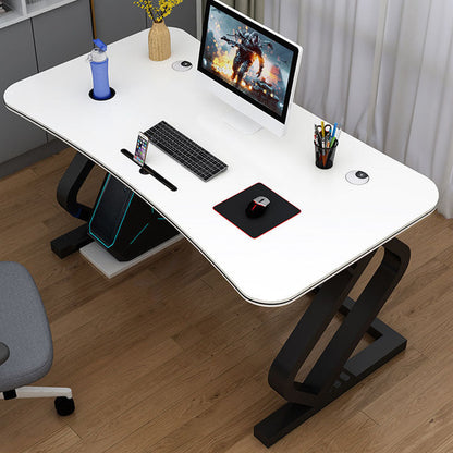 Contemporary Office Desk Cable Management Writing Desk with Metal Legs