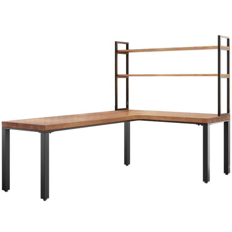 L-Shaped Office Laptop Table Wood Writing Desk in Brown with 5-Legs Table with Shelf Right Hand Return Clearhalo 'furn' 'furn_office_desk' 'Furniture' 'Office Desks' 'Office Furniture' 'office_desk' 7768014