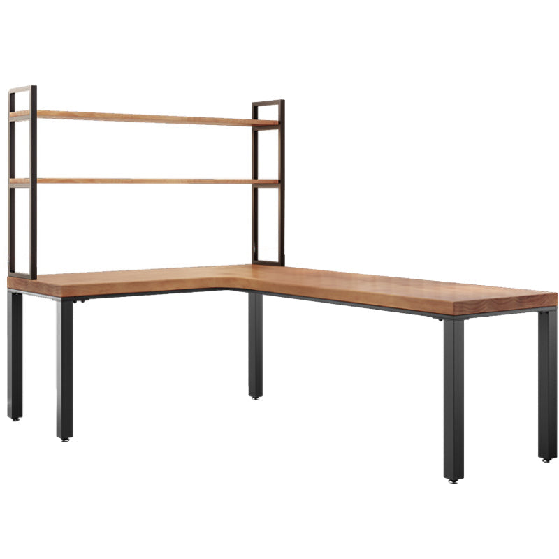 L-Shaped Office Laptop Table Wood Writing Desk in Brown with 5-Legs Table with Shelf Left Hand Return Clearhalo 'furn' 'furn_office_desk' 'Furniture' 'Office Desks' 'Office Furniture' 'office_desk' 7768015