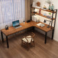 L-Shaped Office Laptop Table Wood Writing Desk in Brown with 5-Legs Table with Shelf 71"L x 47"W x 7"H Right Hand Return Clearhalo 'furn' 'furn_office_desk' 'Furniture' 'Office Desks' 'Office Furniture' 'office_desk' 7768016