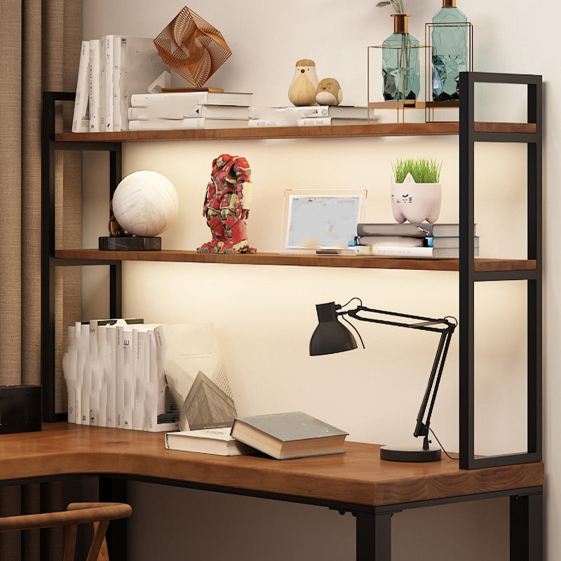 L-Shaped Office Laptop Table Wood Writing Desk in Brown with 5-Legs Clearhalo 'furn' 'furn_office_desk' 'Furniture' 'Office Desks' 'Office Furniture' 'office_desk' 7768024