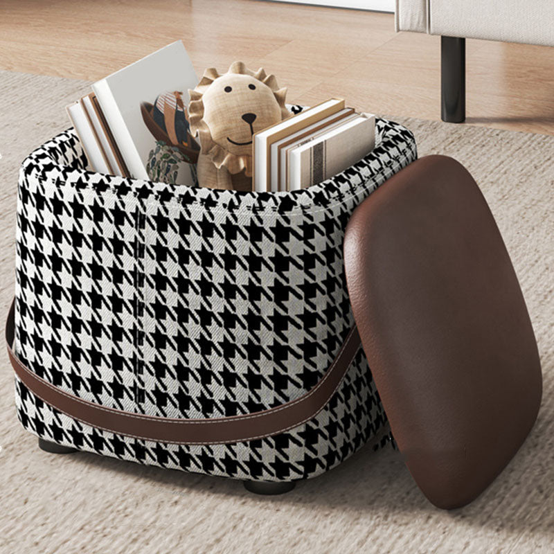 Modern Pouf Ottoman Fabric Upholstered Solid Color Portable Square Ottoman with Storage 13"L x 13"W x 11"H Black White 1 Piece Clearhalo 'furn' 'furn_ottomans_poufs' 'Furniture' 'Living Room Furniture' 'Ottomans & Poufs' 'ottomans_poufs' 7768960