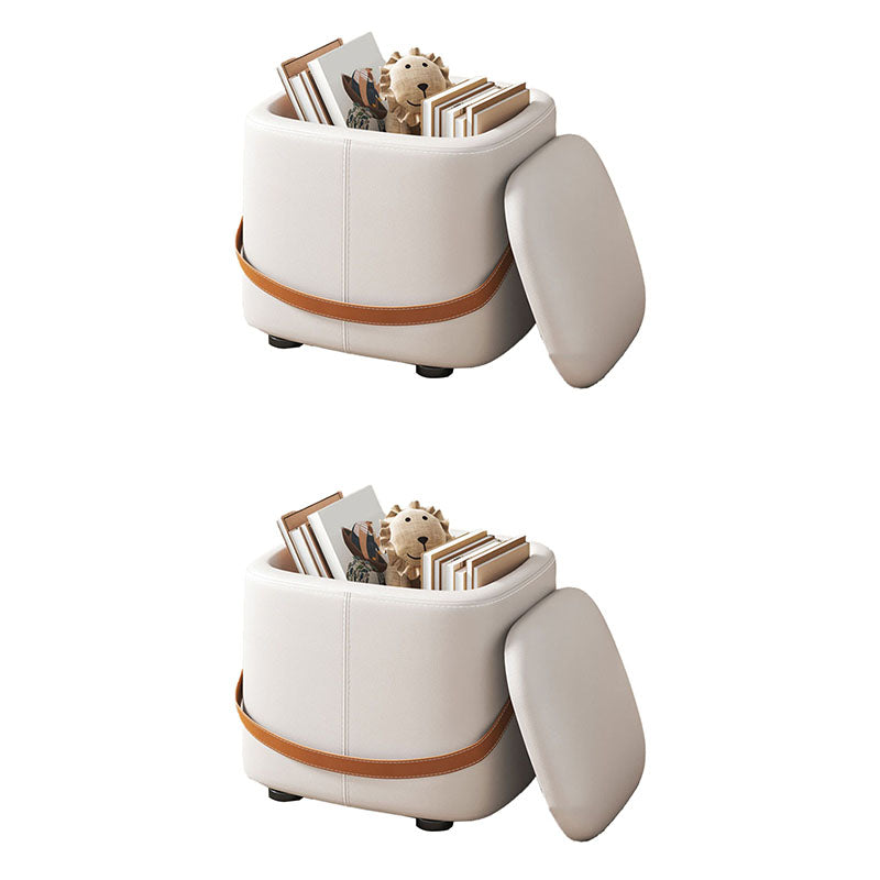 Modern Pouf Ottoman Fabric Upholstered Solid Color Portable Square Ottoman with Storage 16.5"L x 12.6"W x 16.5"H Beige 2 Piece Set Clearhalo 'furn' 'furn_ottomans_poufs' 'Furniture' 'Living Room Furniture' 'Ottomans & Poufs' 'ottomans_poufs' 7768976