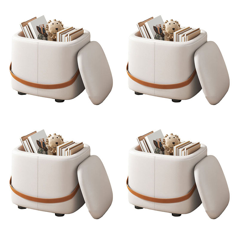 Modern Pouf Ottoman Fabric Upholstered Solid Color Portable Square Ottoman with Storage 16.5"L x 12.6"W x 16.5"H Beige 4 Piece Set Clearhalo 'furn' 'furn_ottomans_poufs' 'Furniture' 'Living Room Furniture' 'Ottomans & Poufs' 'ottomans_poufs' 7768977
