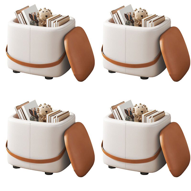 Modern Pouf Ottoman Fabric Upholstered Solid Color Portable Square Ottoman with Storage 16.5"L x 12.6"W x 16.5"H Orange 4 Piece Set Clearhalo 'furn' 'furn_ottomans_poufs' 'Furniture' 'Living Room Furniture' 'Ottomans & Poufs' 'ottomans_poufs' 7768979