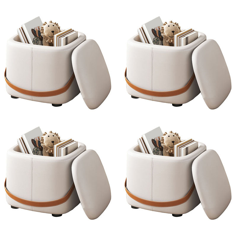 Modern Pouf Ottoman Fabric Upholstered Solid Color Portable Square Ottoman with Storage 13"L x 13"W x 11"H Beige 4 Piece Set Clearhalo 'furn' 'furn_ottomans_poufs' 'Furniture' 'Living Room Furniture' 'Ottomans & Poufs' 'ottomans_poufs' 7768985