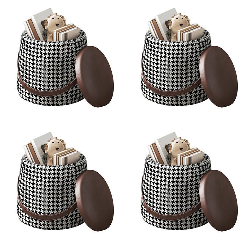 Modern Pouf Ottoman Fabric Upholstered Solid Color Portable Square Ottoman with Storage 12.6"L x 12.6"W x 12.6"H Black White 4 Piece Set Clearhalo 'furn' 'furn_ottomans_poufs' 'Furniture' 'Living Room Furniture' 'Ottomans & Poufs' 'ottomans_poufs' 7768987