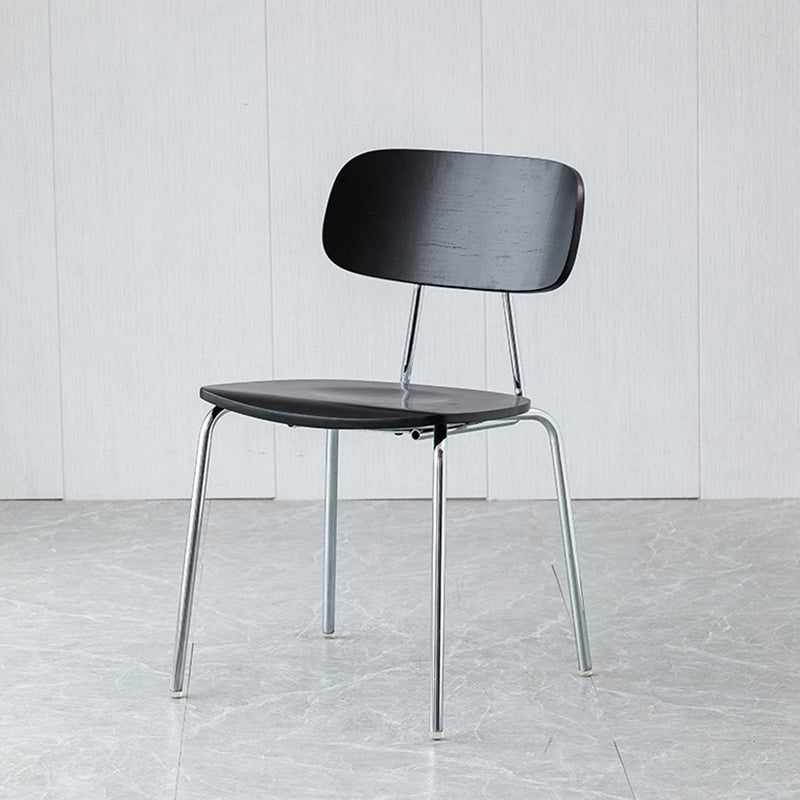 Modern Style Dining Chair Wooden Open Back Side Chair with Metal Base Black 1 Piece Silver Clearhalo 'Dining Chairs' 'Dining Tables & Seating' 'dining_chair' 'furn' 'furn_dining_chair' 'Furniture' 'Kitchen & Dining Furniture' 7771509