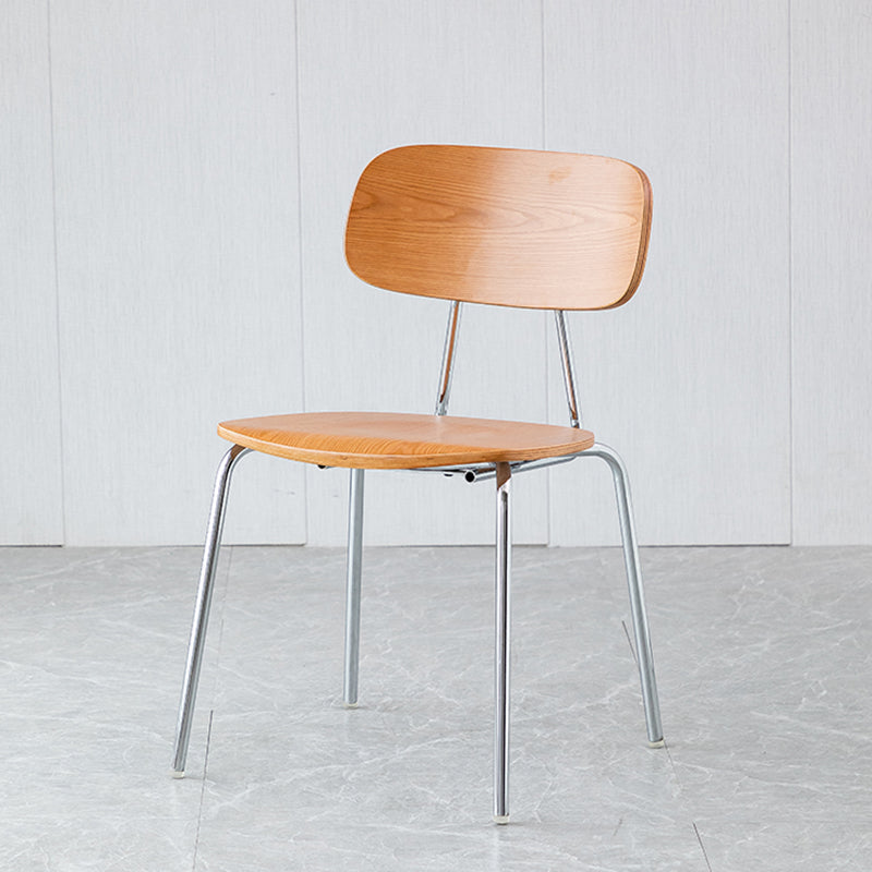 Modern Style Dining Chair Wooden Open Back Side Chair with Metal Base Brown 1 Piece Silver Clearhalo 'Dining Chairs' 'Dining Tables & Seating' 'dining_chair' 'furn' 'furn_dining_chair' 'Furniture' 'Kitchen & Dining Furniture' 7771529