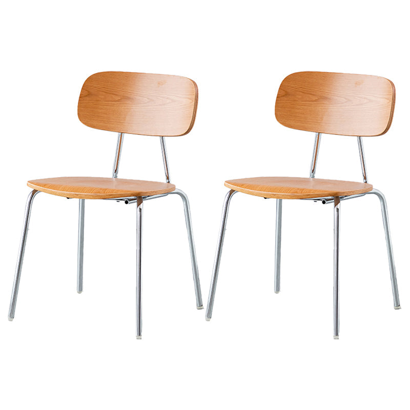 Modern Style Dining Chair Wooden Open Back Side Chair with Metal Base Brown 2 Piece Set Silver Clearhalo 'Dining Chairs' 'Dining Tables & Seating' 'dining_chair' 'furn' 'furn_dining_chair' 'Furniture' 'Kitchen & Dining Furniture' 7771530