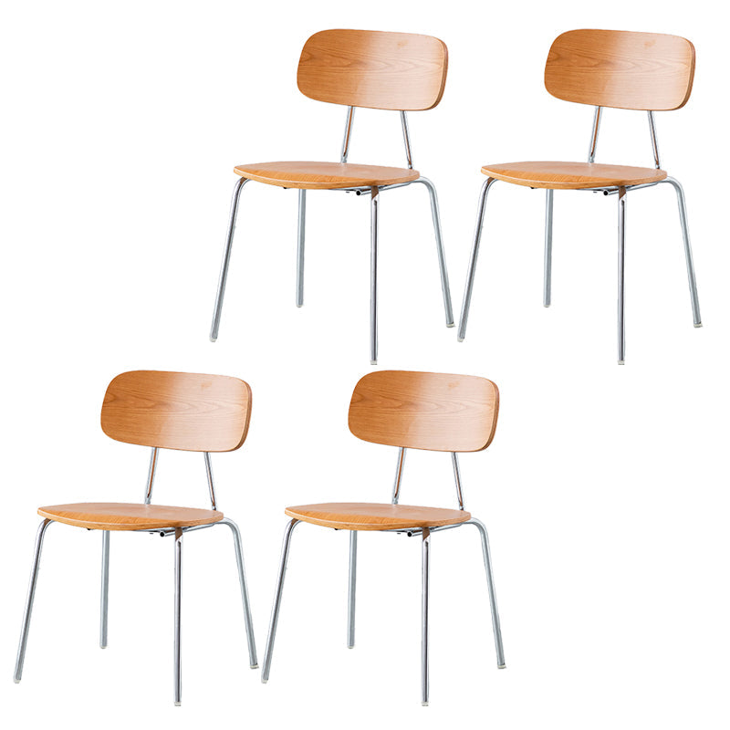Modern Style Dining Chair Wooden Open Back Side Chair with Metal Base Brown 4 Piece Set Silver Clearhalo 'Dining Chairs' 'Dining Tables & Seating' 'dining_chair' 'furn' 'furn_dining_chair' 'Furniture' 'Kitchen & Dining Furniture' 7771531