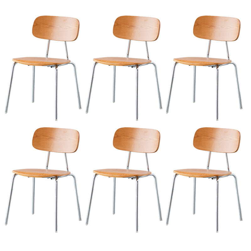 Modern Style Dining Chair Wooden Open Back Side Chair with Metal Base Brown 6 Piece Set Silver Clearhalo 'Dining Chairs' 'Dining Tables & Seating' 'dining_chair' 'furn' 'furn_dining_chair' 'Furniture' 'Kitchen & Dining Furniture' 7771532