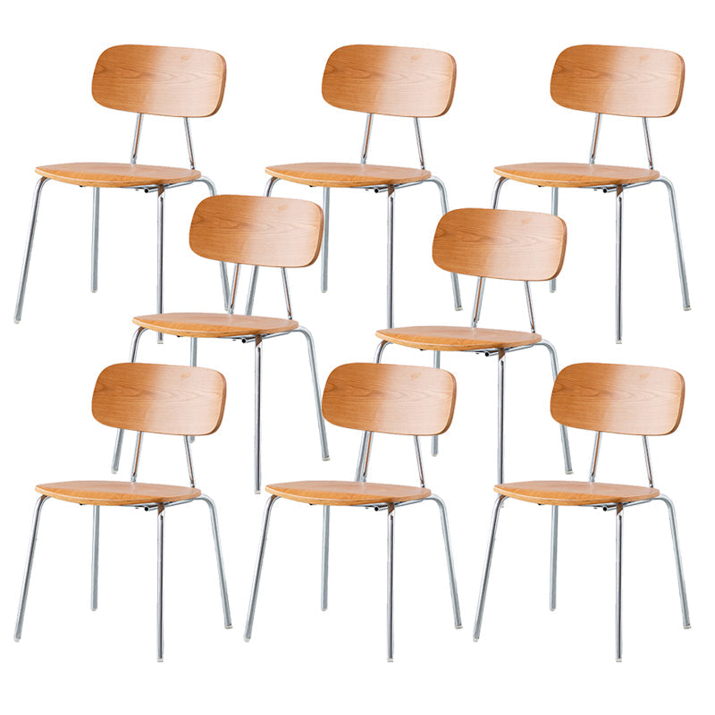 Modern Style Dining Chair Wooden Open Back Side Chair with Metal Base Brown 8 Piece Set Silver Clearhalo 'Dining Chairs' 'Dining Tables & Seating' 'dining_chair' 'furn' 'furn_dining_chair' 'Furniture' 'Kitchen & Dining Furniture' 7771533