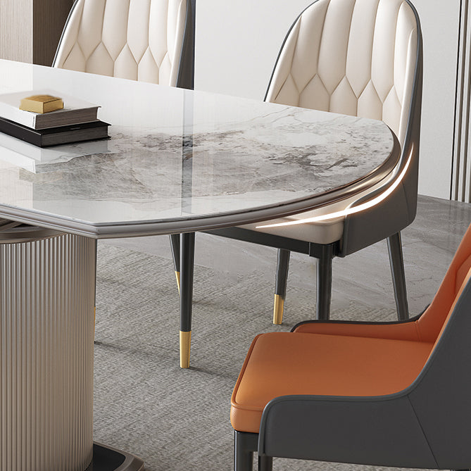 Stone Tabletop Round Extendable Dining Table in White with Storage Clearhalo 'Dining Tables & Seating' 'Dining Tables' 'dining_table' 'furn' 'furn_dining_table' 'Furniture' 'Kitchen & Dining Furniture' 7774343