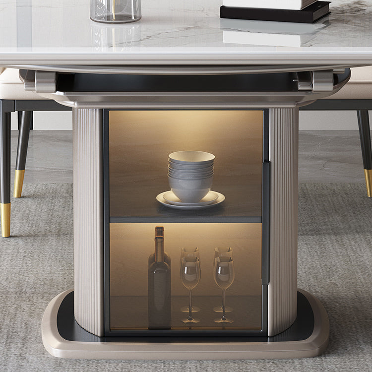 Stone Tabletop Round Extendable Dining Table in White with Storage Clearhalo 'Dining Tables & Seating' 'Dining Tables' 'dining_table' 'furn' 'furn_dining_table' 'Furniture' 'Kitchen & Dining Furniture' 7774344