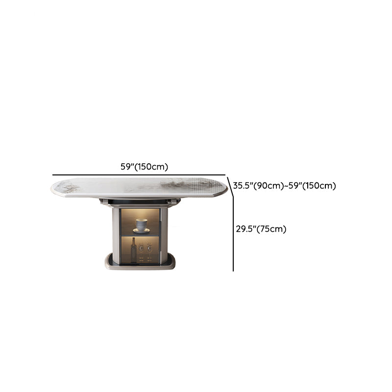 Stone Tabletop Round Extendable Dining Table in White with Storage Clearhalo 'Dining Tables & Seating' 'Dining Tables' 'dining_table' 'furn' 'furn_dining_table' 'Furniture' 'Kitchen & Dining Furniture' 7774346