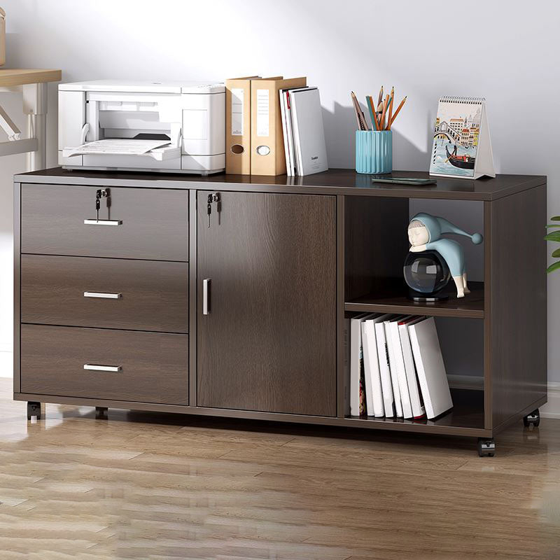 Traditional Cabinet Wood Drawers Storage Shelves Filing Cabinet with Wheels 39.5"L x 14.6"W x 22.4"H Walnut 1 Clearhalo 'Filing Cabinets' 'filling_cabinets' 'furn' 'furn_filling_cabinets' 'Furniture' 'Office Furniture' 7776810