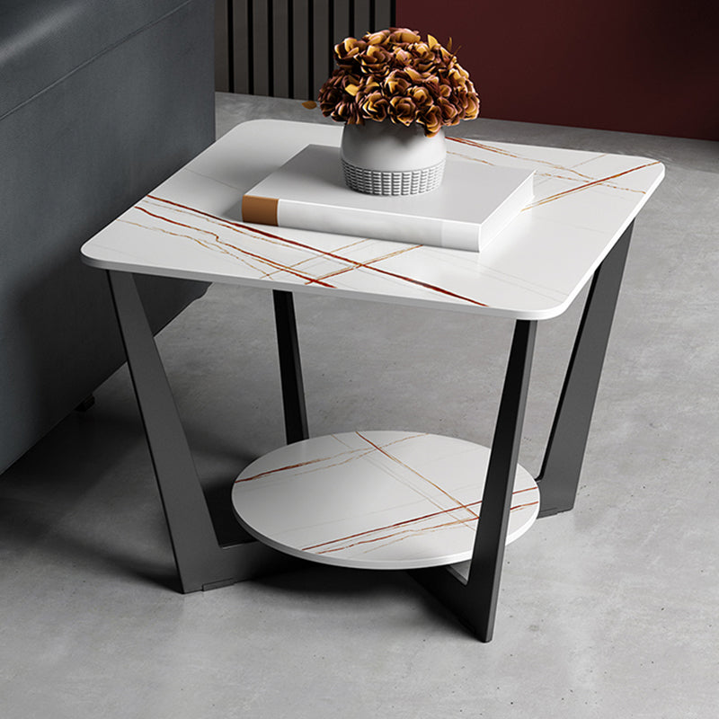 Contemporary Square Stone Top Sofa Side Accent Table for Living Room White Gold 1 Clearhalo 'Coffee & Accent Tables' 'End & Side Tables' 'end_side_tables' 'furn' 'furn_end_side_tables' 'Furniture' 'Living Room Furniture' 7777028