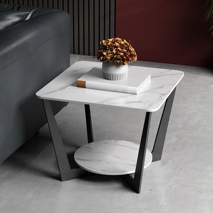 Contemporary Square Stone Top Sofa Side Accent Table for Living Room White 1 Clearhalo 'Coffee & Accent Tables' 'End & Side Tables' 'end_side_tables' 'furn' 'furn_end_side_tables' 'Furniture' 'Living Room Furniture' 7777029