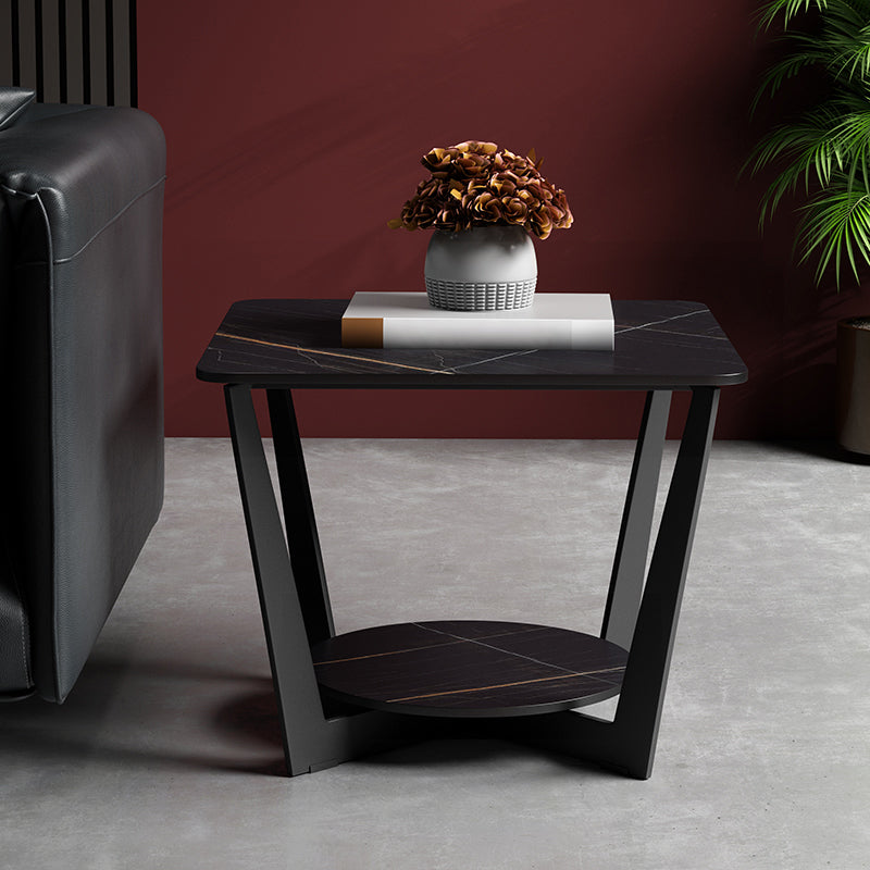 Contemporary Square Stone Top Sofa Side Accent Table for Living Room Black 1 Clearhalo 'Coffee & Accent Tables' 'End & Side Tables' 'end_side_tables' 'furn' 'furn_end_side_tables' 'Furniture' 'Living Room Furniture' 7777031