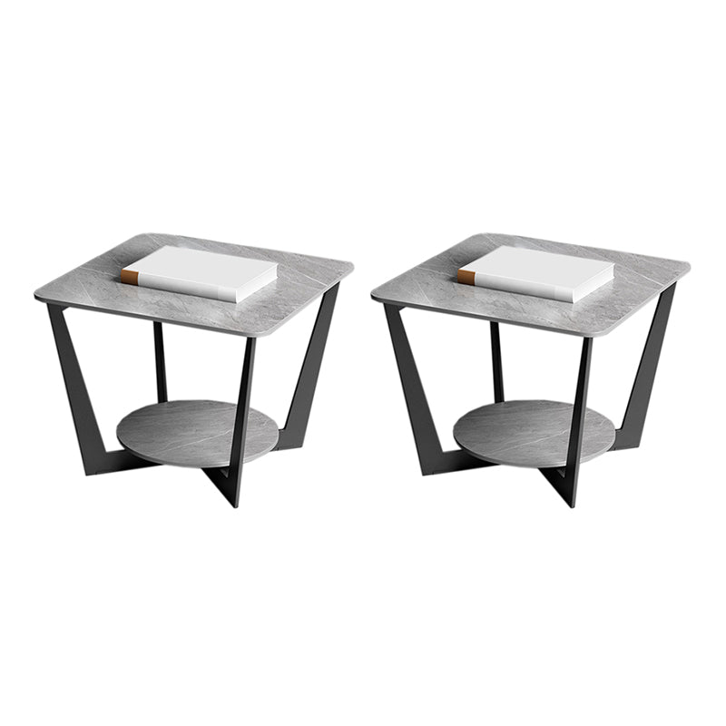 Contemporary Square Stone Top Sofa Side Accent Table for Living Room Gray 2 Clearhalo 'Coffee & Accent Tables' 'End & Side Tables' 'end_side_tables' 'furn' 'furn_end_side_tables' 'Furniture' 'Living Room Furniture' 7777035