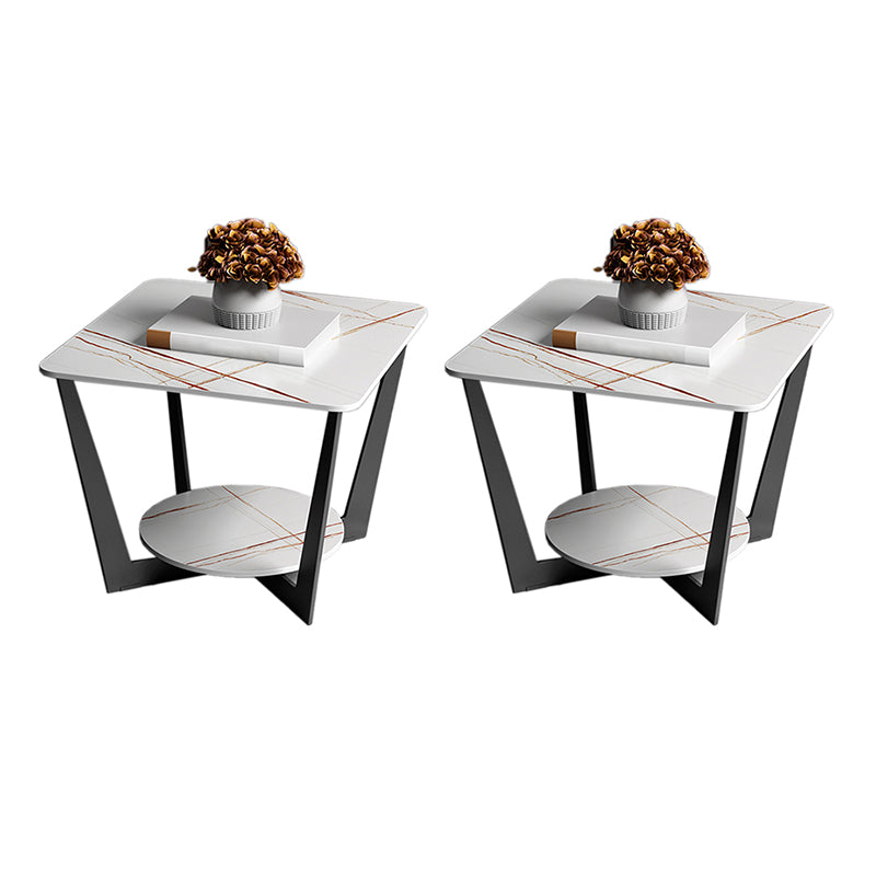 Contemporary Square Stone Top Sofa Side Accent Table for Living Room White Gold 2 Clearhalo 'Coffee & Accent Tables' 'End & Side Tables' 'end_side_tables' 'furn' 'furn_end_side_tables' 'Furniture' 'Living Room Furniture' 7777037