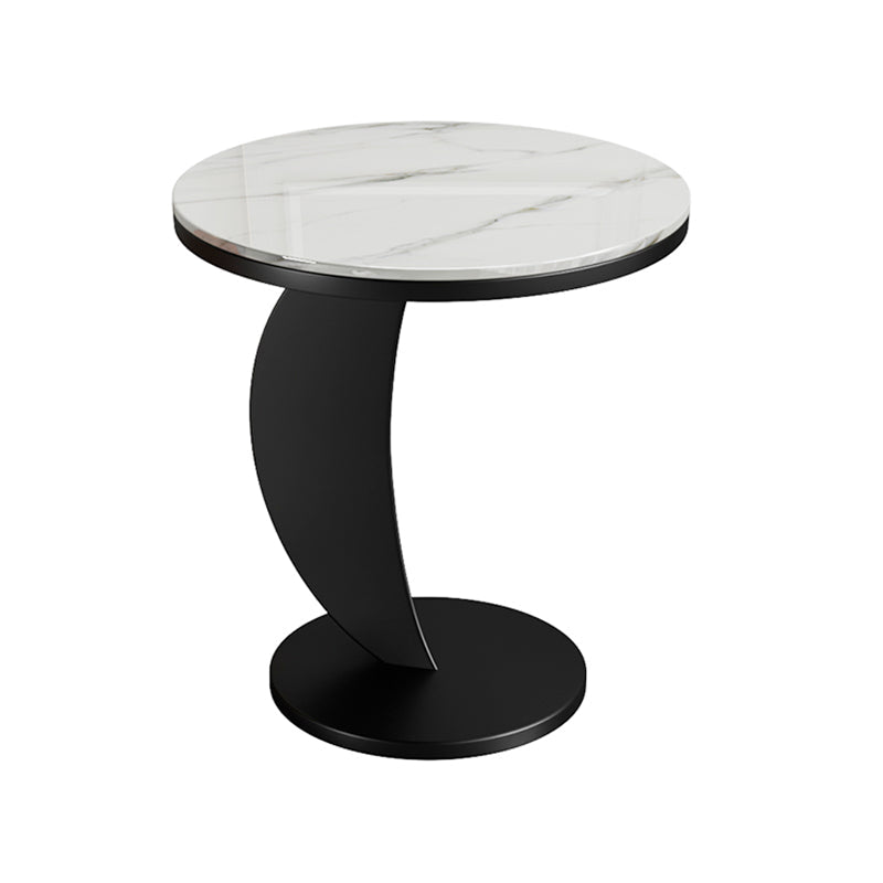 Contemporary Round Stone Top Sofa Side Accent Table for Living Room Gloss White 1 Clearhalo 'Coffee & Accent Tables' 'End & Side Tables' 'end_side_tables' 'furn' 'furn_end_side_tables' 'Furniture' 'Living Room Furniture' 7777056