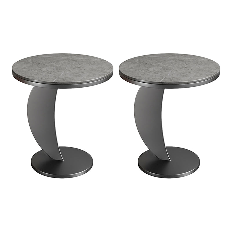Contemporary Round Stone Top Sofa Side Accent Table for Living Room Matte Gray 2 Clearhalo 'Coffee & Accent Tables' 'End & Side Tables' 'end_side_tables' 'furn' 'furn_end_side_tables' 'Furniture' 'Living Room Furniture' 7777061