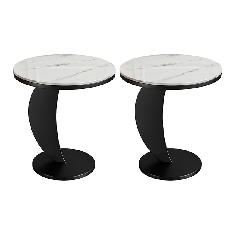 Contemporary Round Stone Top Sofa Side Accent Table for Living Room Gloss White 2 Clearhalo 'Coffee & Accent Tables' 'End & Side Tables' 'end_side_tables' 'furn' 'furn_end_side_tables' 'Furniture' 'Living Room Furniture' 7777063