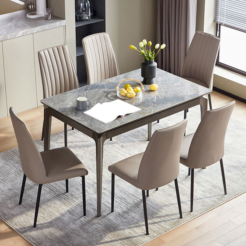 Gray Contemporary Rectangular Stone Dining Table with Solid Wood Legs Clearhalo 'Dining Tables & Seating' 'Dining Tables' 'dining_table' 'furn' 'furn_dining_table' 'Furniture' 'Kitchen & Dining Furniture' 7777729