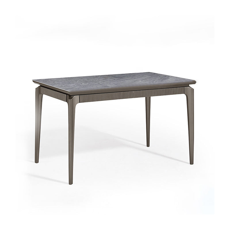 Gray Contemporary Rectangular Stone Dining Table with Solid Wood Legs Without Chairs Clearhalo 'Dining Tables & Seating' 'Dining Tables' 'dining_table' 'furn' 'furn_dining_table' 'Furniture' 'Kitchen & Dining Furniture' 7777730