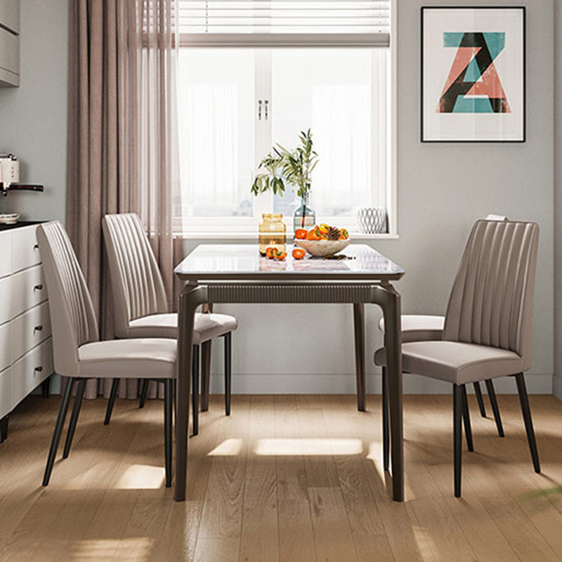 Gray Contemporary Rectangular Stone Dining Table with Solid Wood Legs Clearhalo 'Dining Tables & Seating' 'Dining Tables' 'dining_table' 'furn' 'furn_dining_table' 'Furniture' 'Kitchen & Dining Furniture' 7777731