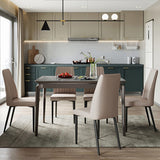 Gray Contemporary Rectangular Stone Dining Table with Solid Wood Legs Clearhalo 'Dining Tables & Seating' 'Dining Tables' 'dining_table' 'furn' 'furn_dining_table' 'Furniture' 'Kitchen & Dining Furniture' 7777732