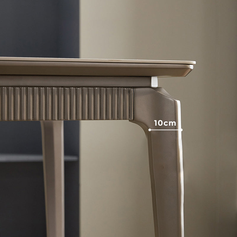 Gray Contemporary Rectangular Stone Dining Table with Solid Wood Legs Clearhalo 'Dining Tables & Seating' 'Dining Tables' 'dining_table' 'furn' 'furn_dining_table' 'Furniture' 'Kitchen & Dining Furniture' 7777735
