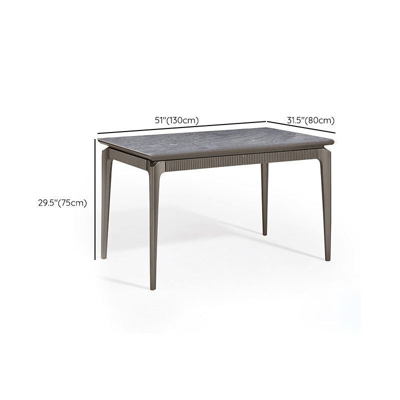 Gray Contemporary Rectangular Stone Dining Table with Solid Wood Legs Clearhalo 'Dining Tables & Seating' 'Dining Tables' 'dining_table' 'furn' 'furn_dining_table' 'Furniture' 'Kitchen & Dining Furniture' 7777737