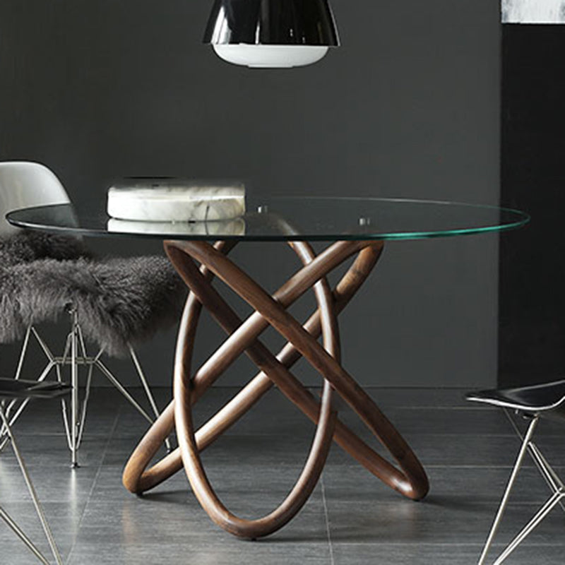 Modern Round Glass Clear Top Dining Table with Single Pedestal Clearhalo 'Dining Tables & Seating' 'Dining Tables' 'dining_table' 'furn' 'furn_dining_table' 'Furniture' 'Kitchen & Dining Furniture' 7777739