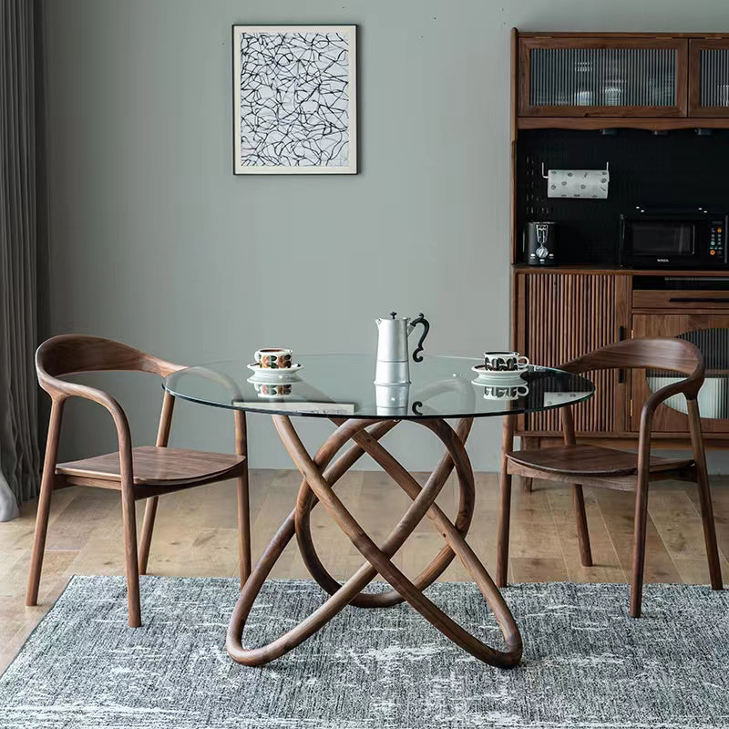 Modern Round Glass Clear Top Dining Table with Single Pedestal Clearhalo 'Dining Tables & Seating' 'Dining Tables' 'dining_table' 'furn' 'furn_dining_table' 'Furniture' 'Kitchen & Dining Furniture' 7777740