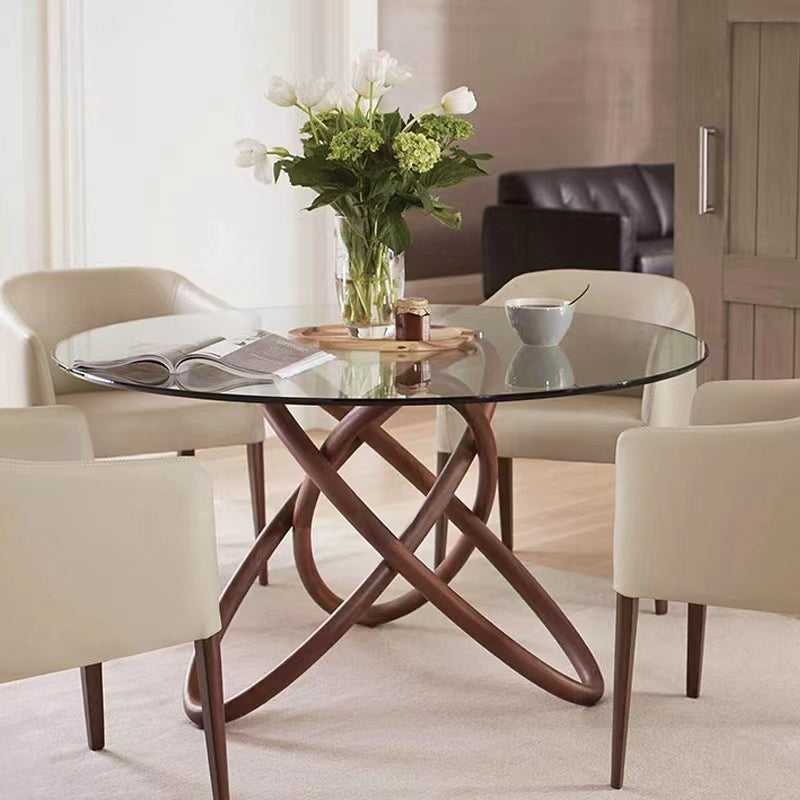 Modern Round Glass Clear Top Dining Table with Single Pedestal Clearhalo 'Dining Tables & Seating' 'Dining Tables' 'dining_table' 'furn' 'furn_dining_table' 'Furniture' 'Kitchen & Dining Furniture' 7777741