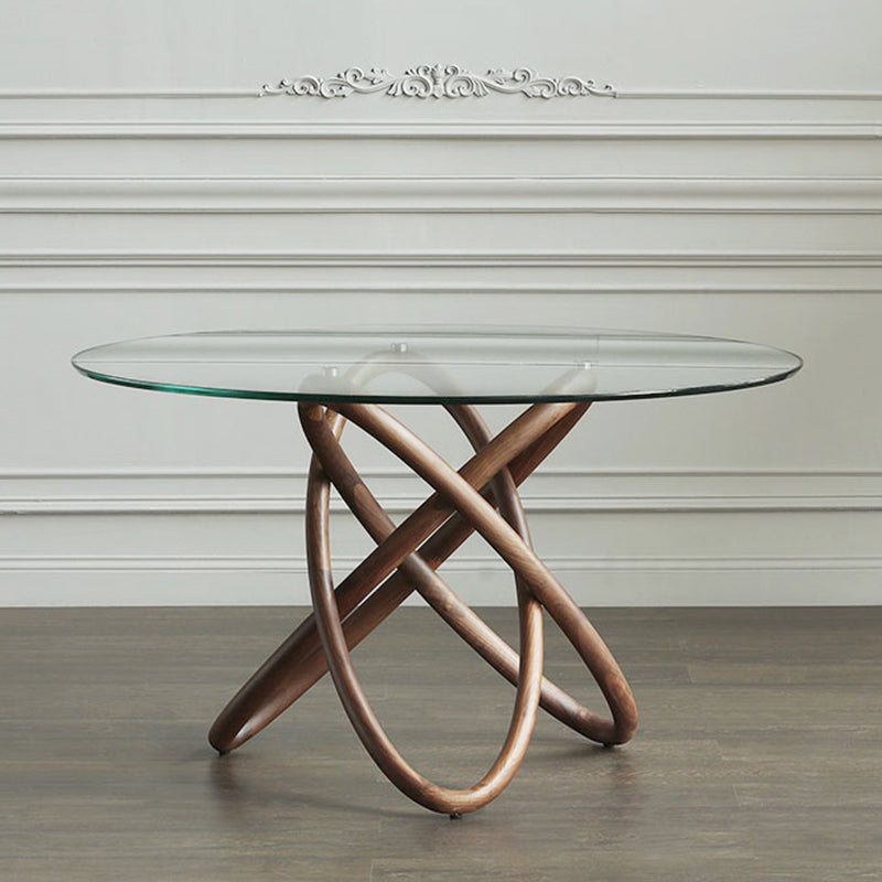 Modern Round Glass Clear Top Dining Table with Single Pedestal Without Chairs Clearhalo 'Dining Tables & Seating' 'Dining Tables' 'dining_table' 'furn' 'furn_dining_table' 'Furniture' 'Kitchen & Dining Furniture' 7777746