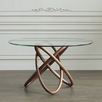 Modern Round Glass Clear Top Dining Table with Single Pedestal Without Chairs Clearhalo 'Dining Tables & Seating' 'Dining Tables' 'dining_table' 'furn' 'furn_dining_table' 'Furniture' 'Kitchen & Dining Furniture' 7777746