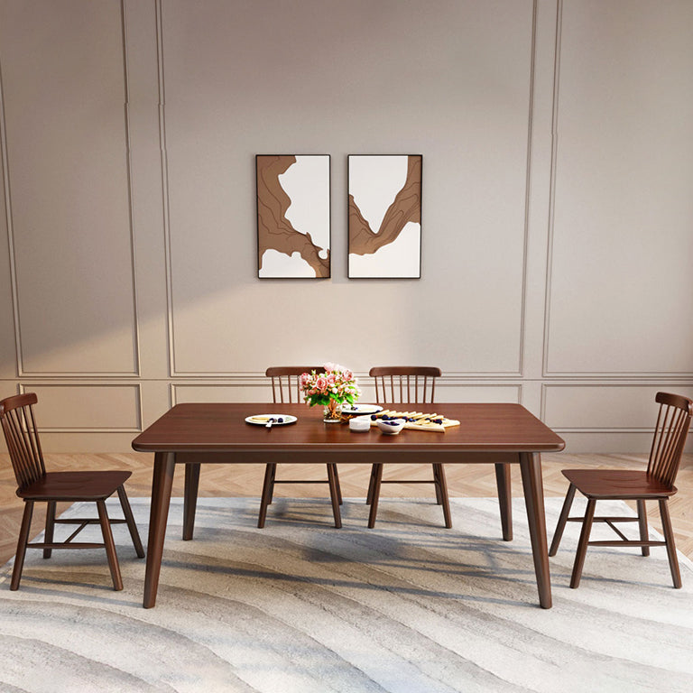 Modern Brown Rubberwood Top Dining Table with 4 Solid Wood Legs Clearhalo 'Dining Tables & Seating' 'Dining Tables' 'dining_table' 'furn' 'furn_dining_table' 'Furniture' 'Kitchen & Dining Furniture' 7777805