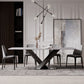 Modern Stone Top White Rectangular Dining Table with Black X-Base Clearhalo 'Dining Tables & Seating' 'Dining Tables' 'dining_table' 'furn' 'furn_dining_table' 'Furniture' 'Kitchen & Dining Furniture' 7777865