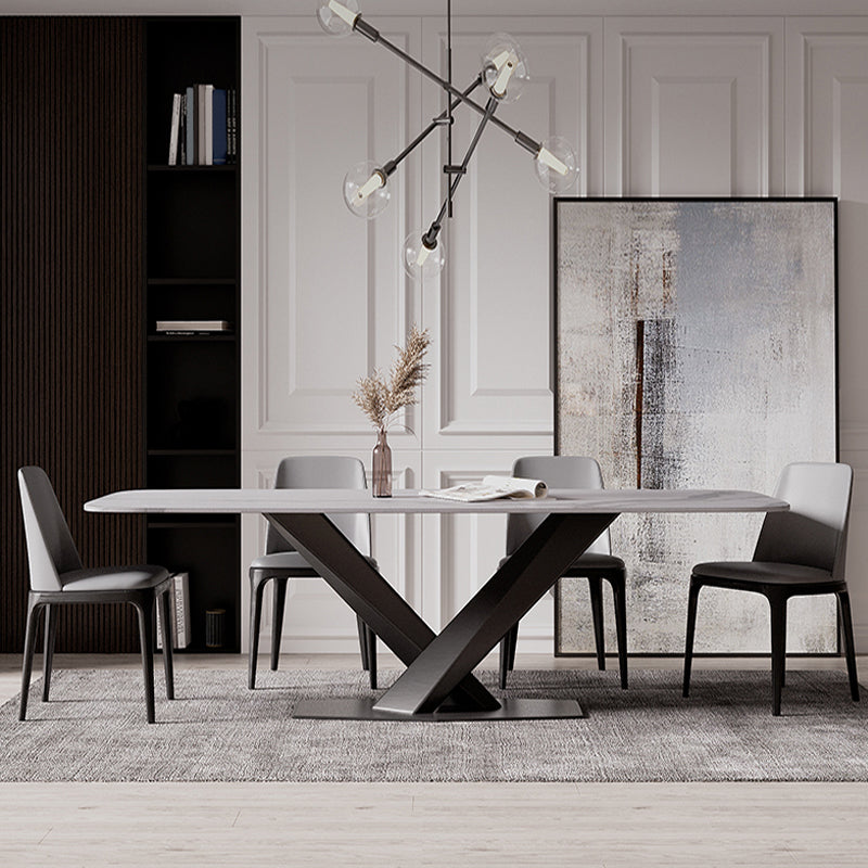 Modern Stone Top White Rectangular Dining Table with Black X-Base Clearhalo 'Dining Tables & Seating' 'Dining Tables' 'dining_table' 'furn' 'furn_dining_table' 'Furniture' 'Kitchen & Dining Furniture' 7777865
