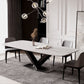 Modern Stone Top White Rectangular Dining Table with Black X-Base Clearhalo 'Dining Tables & Seating' 'Dining Tables' 'dining_table' 'furn' 'furn_dining_table' 'Furniture' 'Kitchen & Dining Furniture' 7777866
