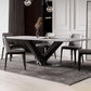 Modern Stone Top White Rectangular Dining Table with Black X-Base Clearhalo 'Dining Tables & Seating' 'Dining Tables' 'dining_table' 'furn' 'furn_dining_table' 'Furniture' 'Kitchen & Dining Furniture' 7777868